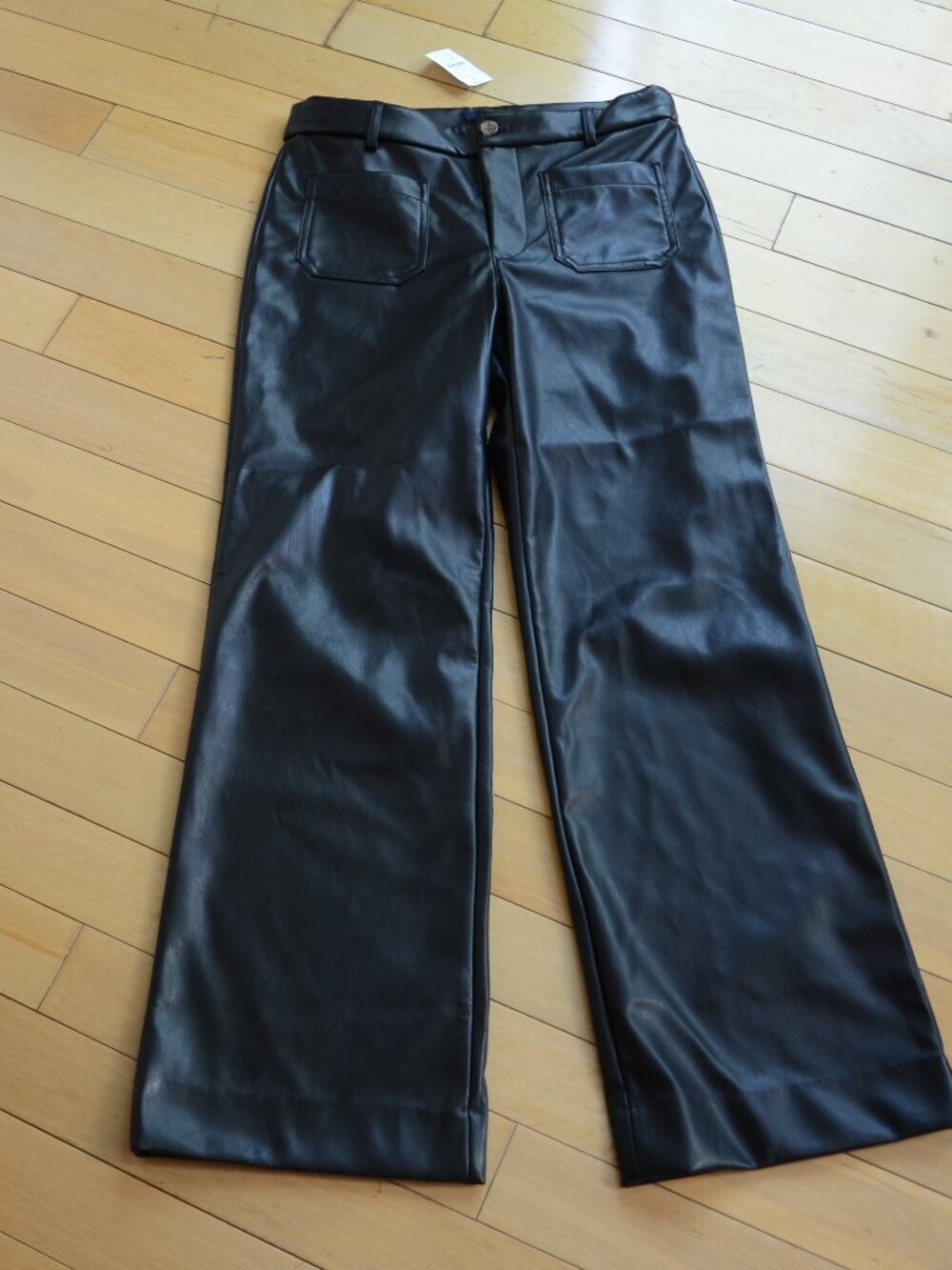J Crew Faux Leather Wide Leg Pants Black Size 28 NWT